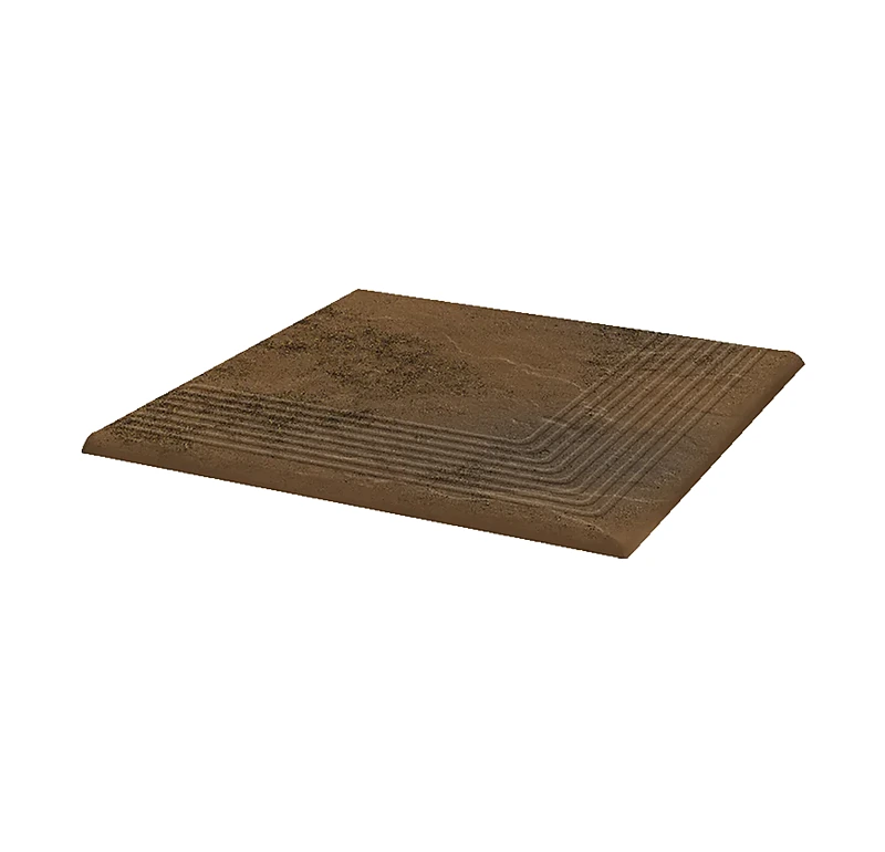 Угловая клинкерная ступень с насечками Paradyz Semir Beige, 300x300x11 мм