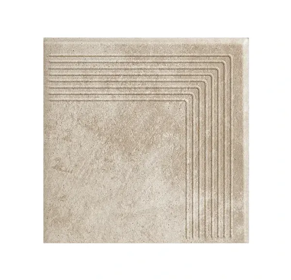 Угловая клинкерная ступень с насечками Paradyz Viano Beige, 300x300x11 мм