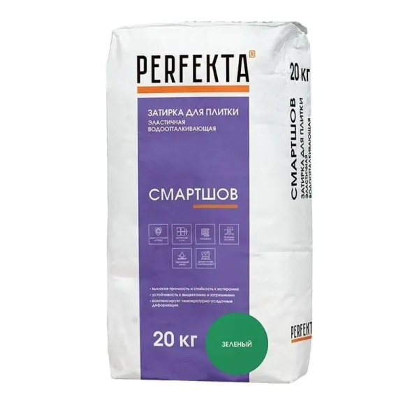 Эластичная водоотталкивающая затирка для плитки Perfekta Смартшов зеленый, 20 кг
