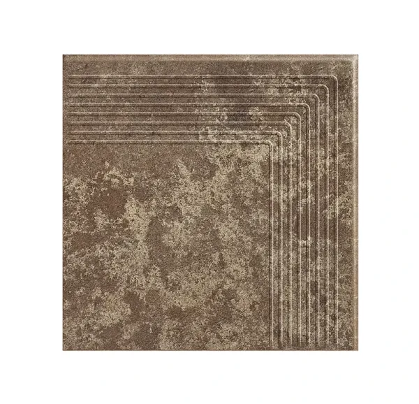 Угловая клинкерная ступень с насечками Paradyz Ilario Brown, 300x300x11 мм